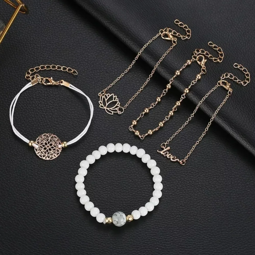 5 Piece Bracelet Set Lotus Flower - Picture 2 of 4